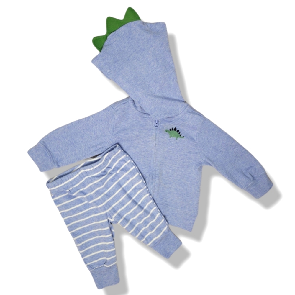 💥4/$25 Child of Mine by Carter's Dinosaur Hoodie with Striped Pants Size 0-3m